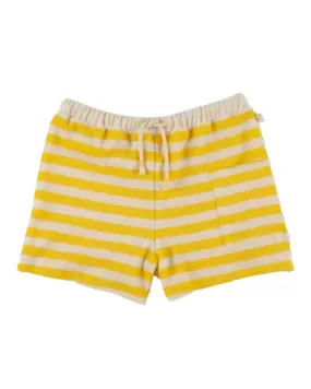 MY LITTLE COZMO Les Tresors Marines Organic Toweling Terry Stripes Shorts in Yellow