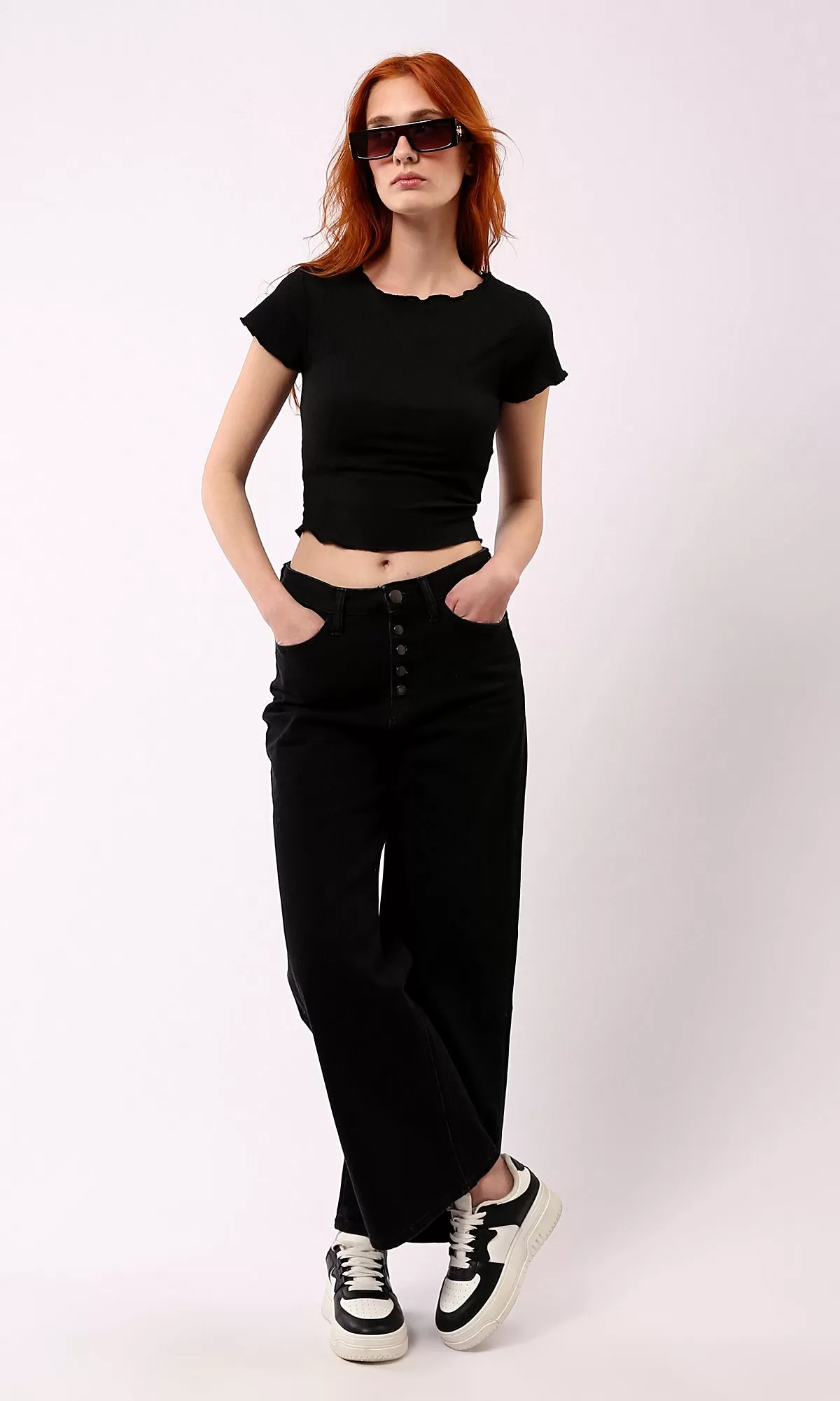 O188386 Slip On Textured Black Regular Fit Top