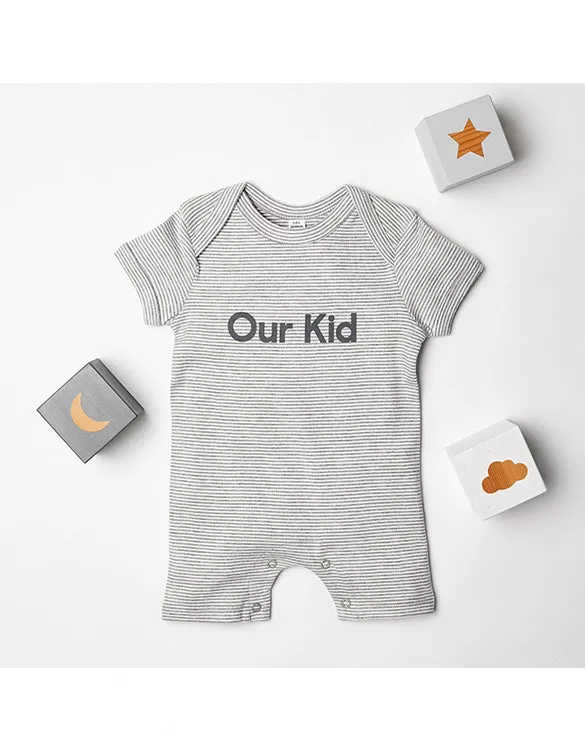 Our Kid Slogan Shortie Playsuit in Heather Grey with Anthracite slogan