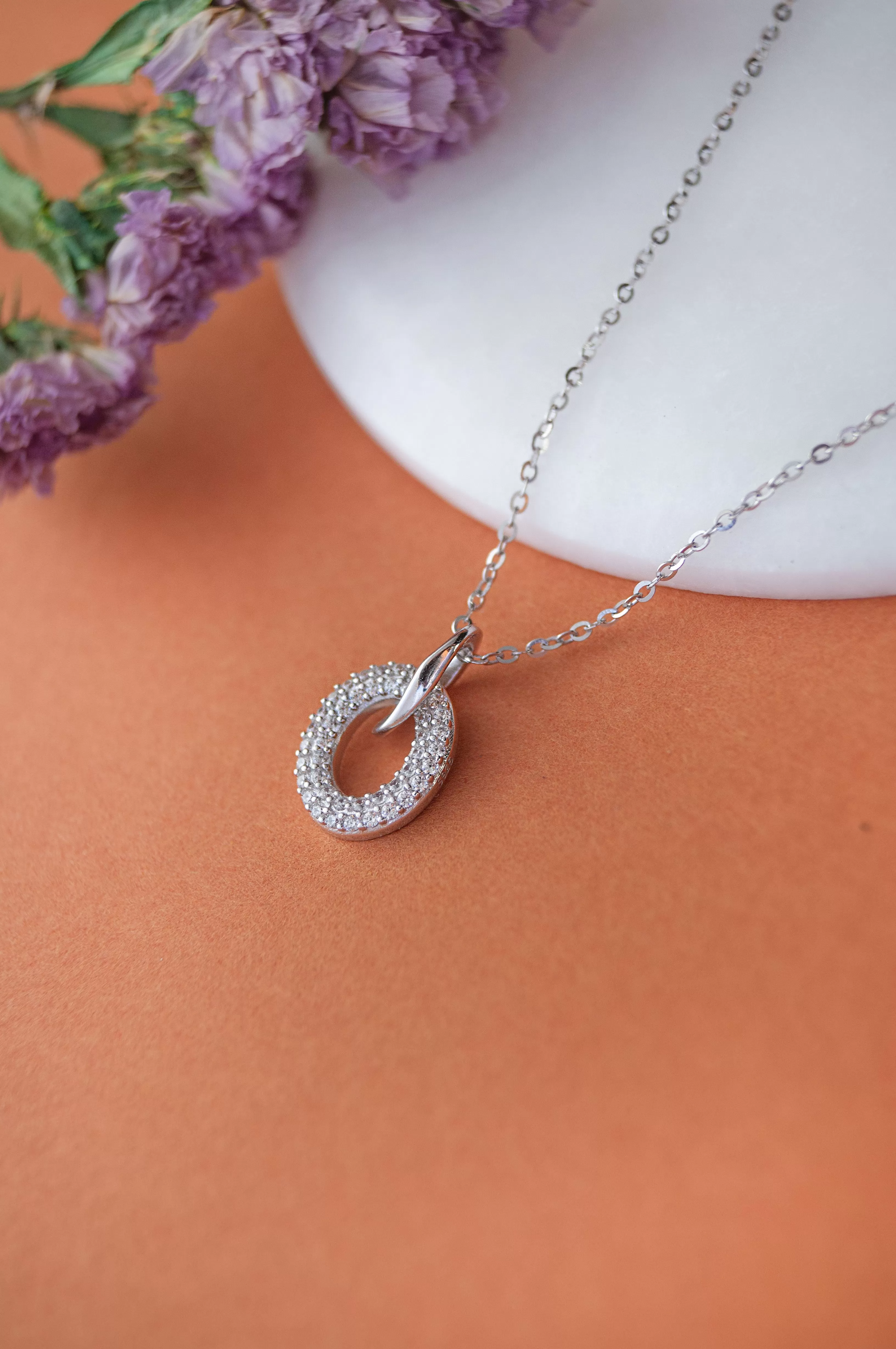 Oval Charm Sterling Silver Chain Necklace