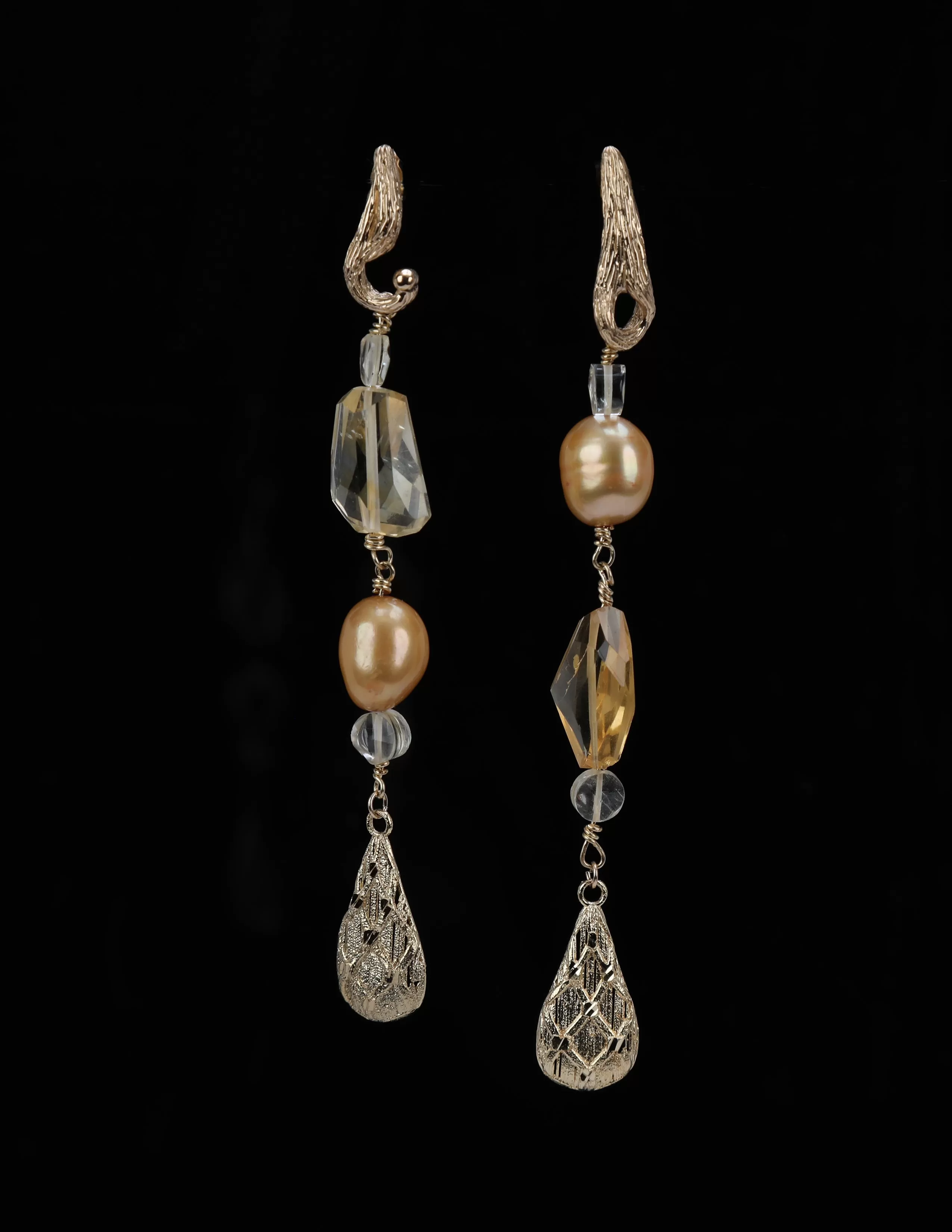 Pearl, Citrine, and Gold Earrings