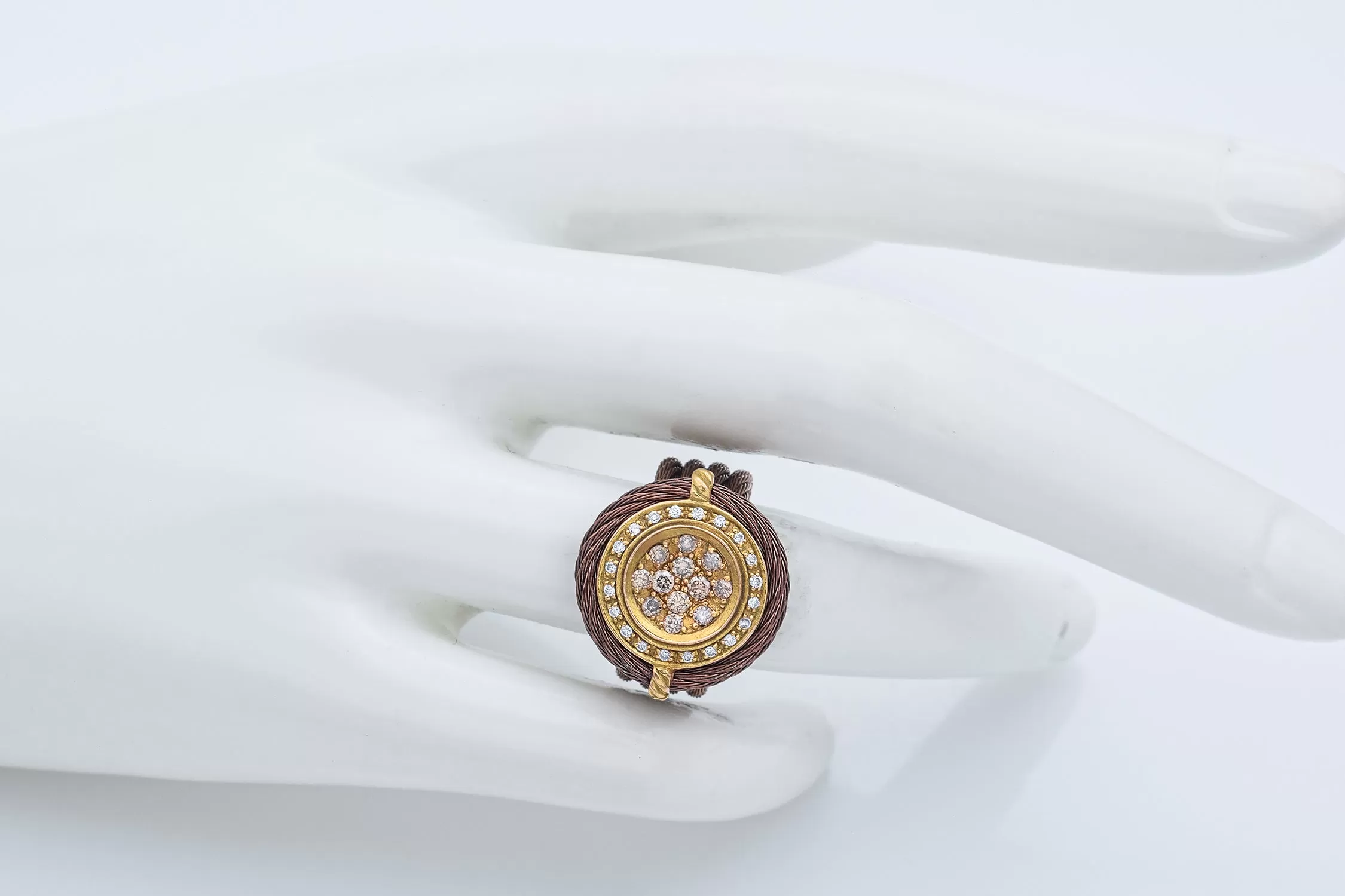 Philippe Charriol 18K Yellow Gold & Steel 0.40 TCW Diamond Cable Ring Size 6