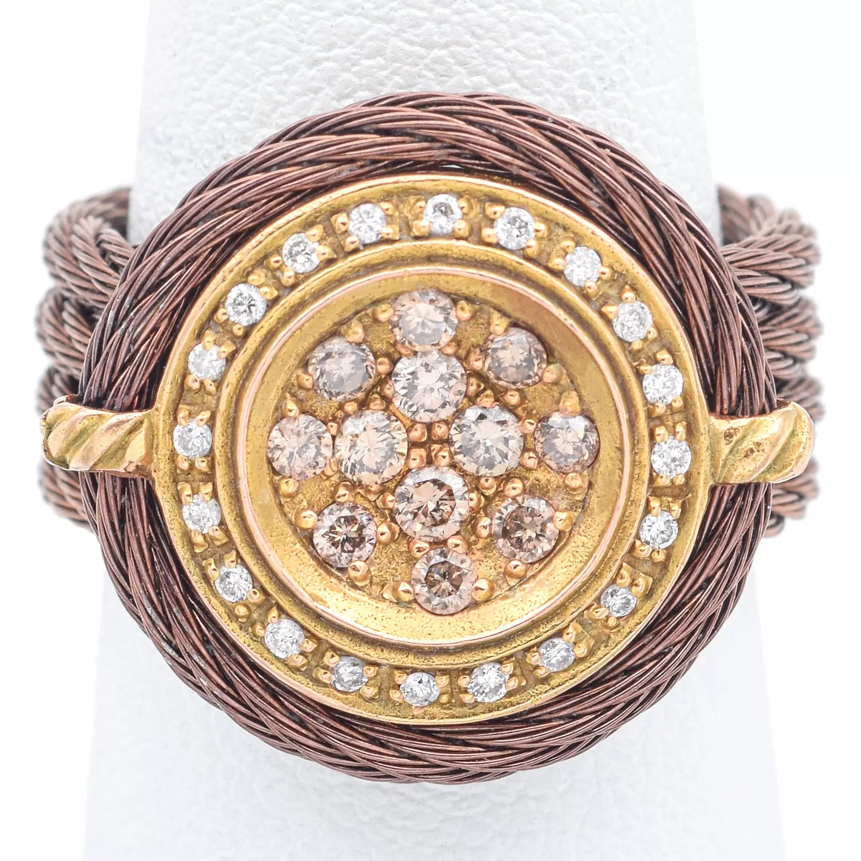 Philippe Charriol 18K Yellow Gold & Steel 0.40 TCW Diamond Cable Ring Size 6