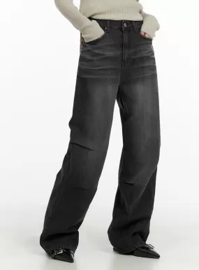 Pintuck Washed Wide Leg Jeans CA403