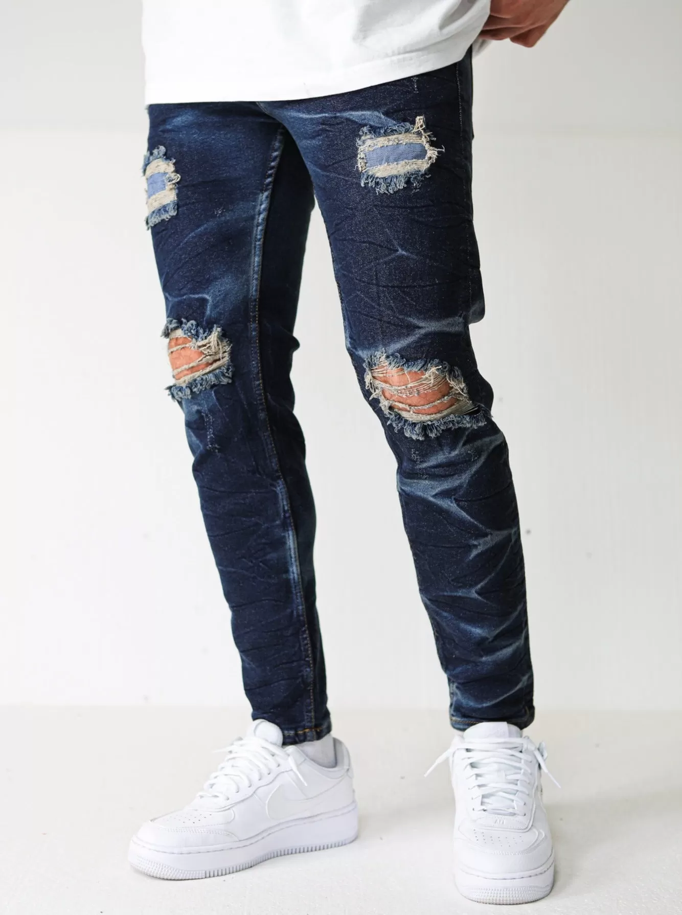 Premium Dark Blue Destroyed Wave Jeans