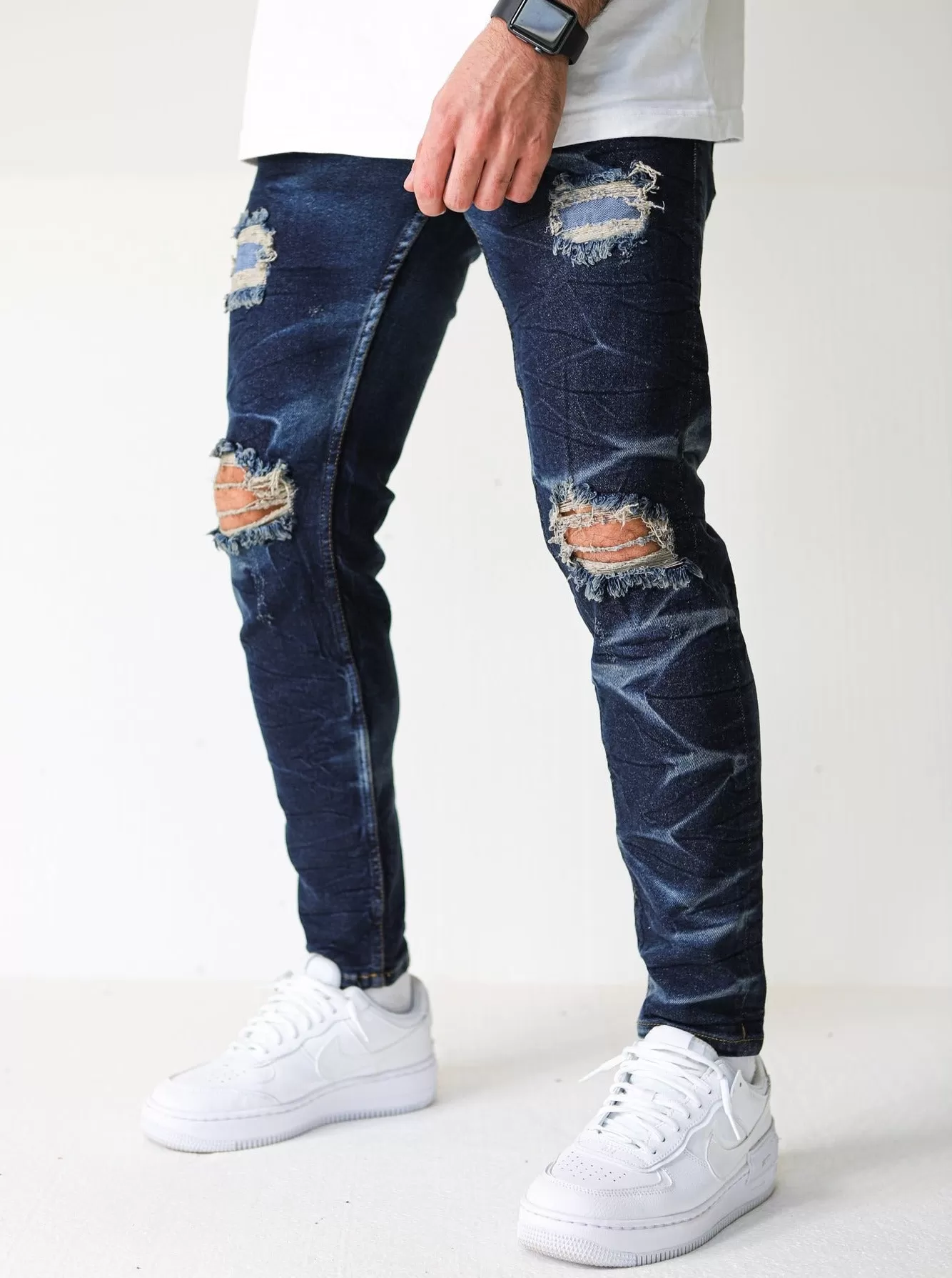 Premium Dark Blue Destroyed Wave Jeans