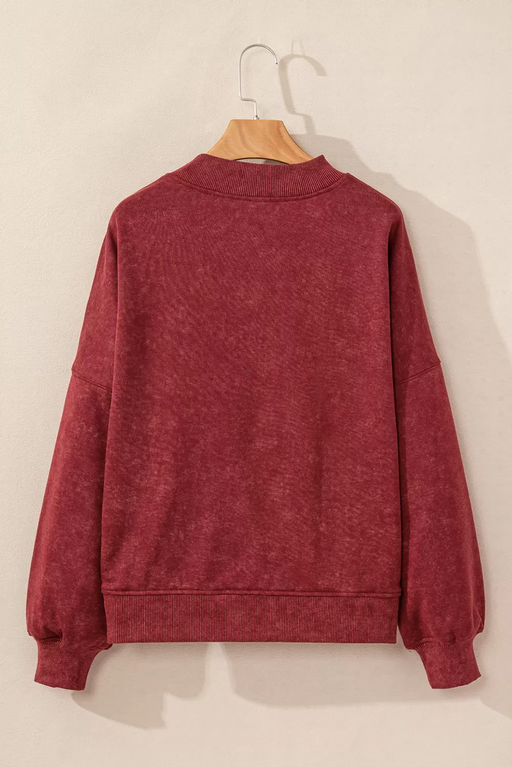 Red Dahlia Drop Shoulder Crew Neck Pullover Sweatshirt