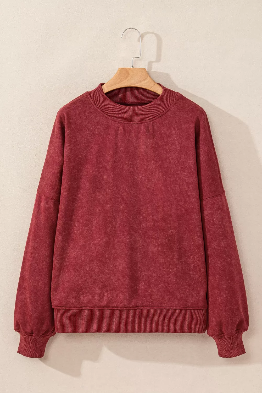 Red Dahlia Drop Shoulder Crew Neck Pullover Sweatshirt