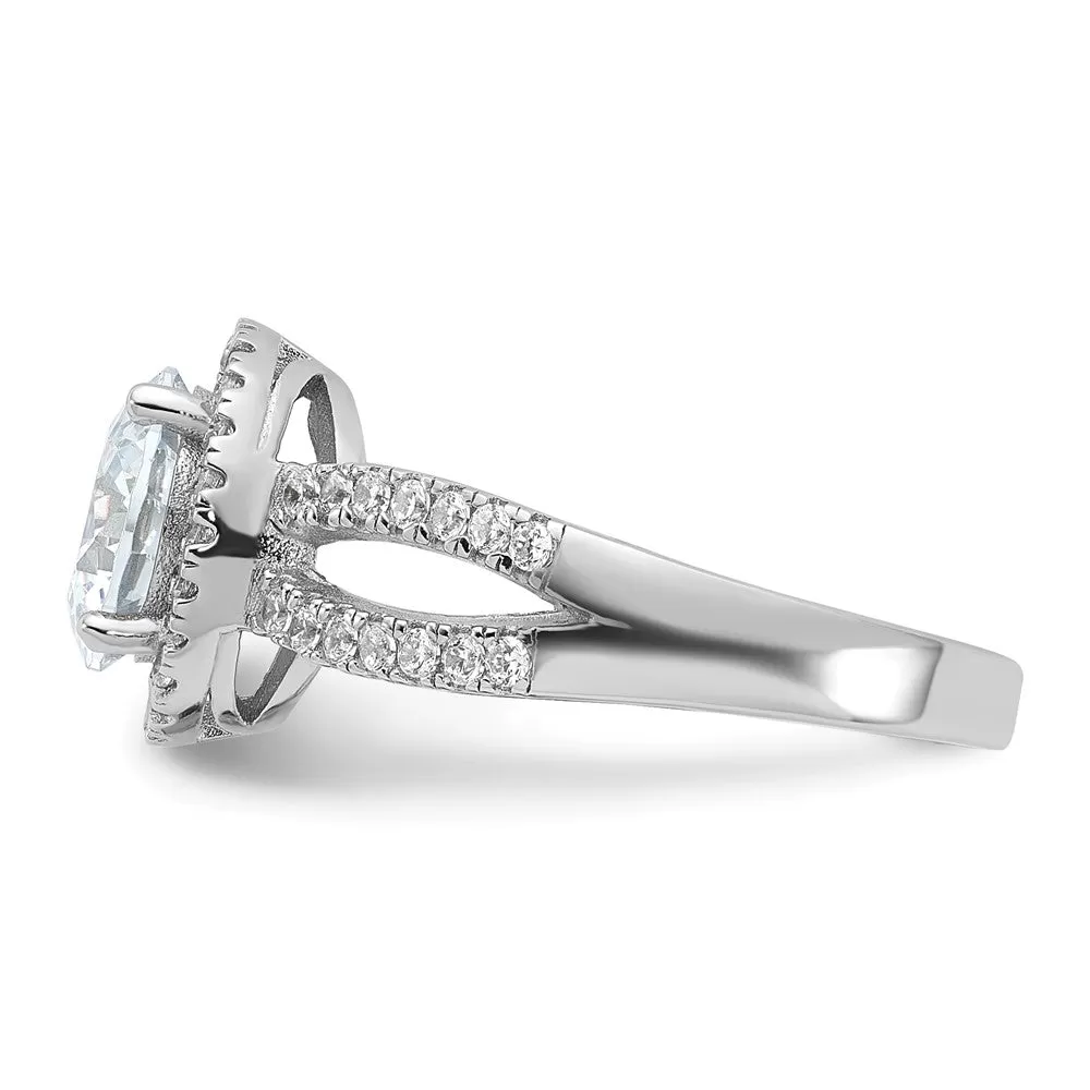 Rhodium-Plated Halo 8mm Center CZ Ring in Sterling Silver