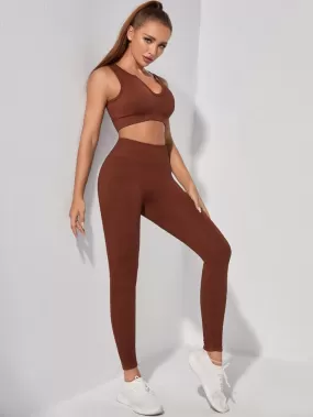 Ribbed Leggings-Brown