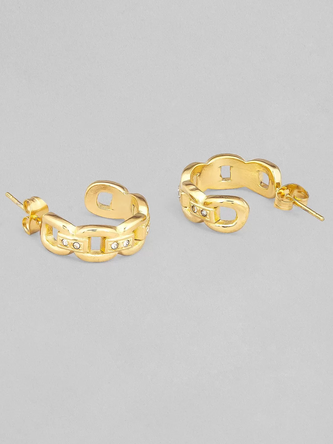 Rubans Voguish 18K Gold Plated Stainless Steel Waterproof Link Chain Style Hoop Earrings With Zircons Studded.