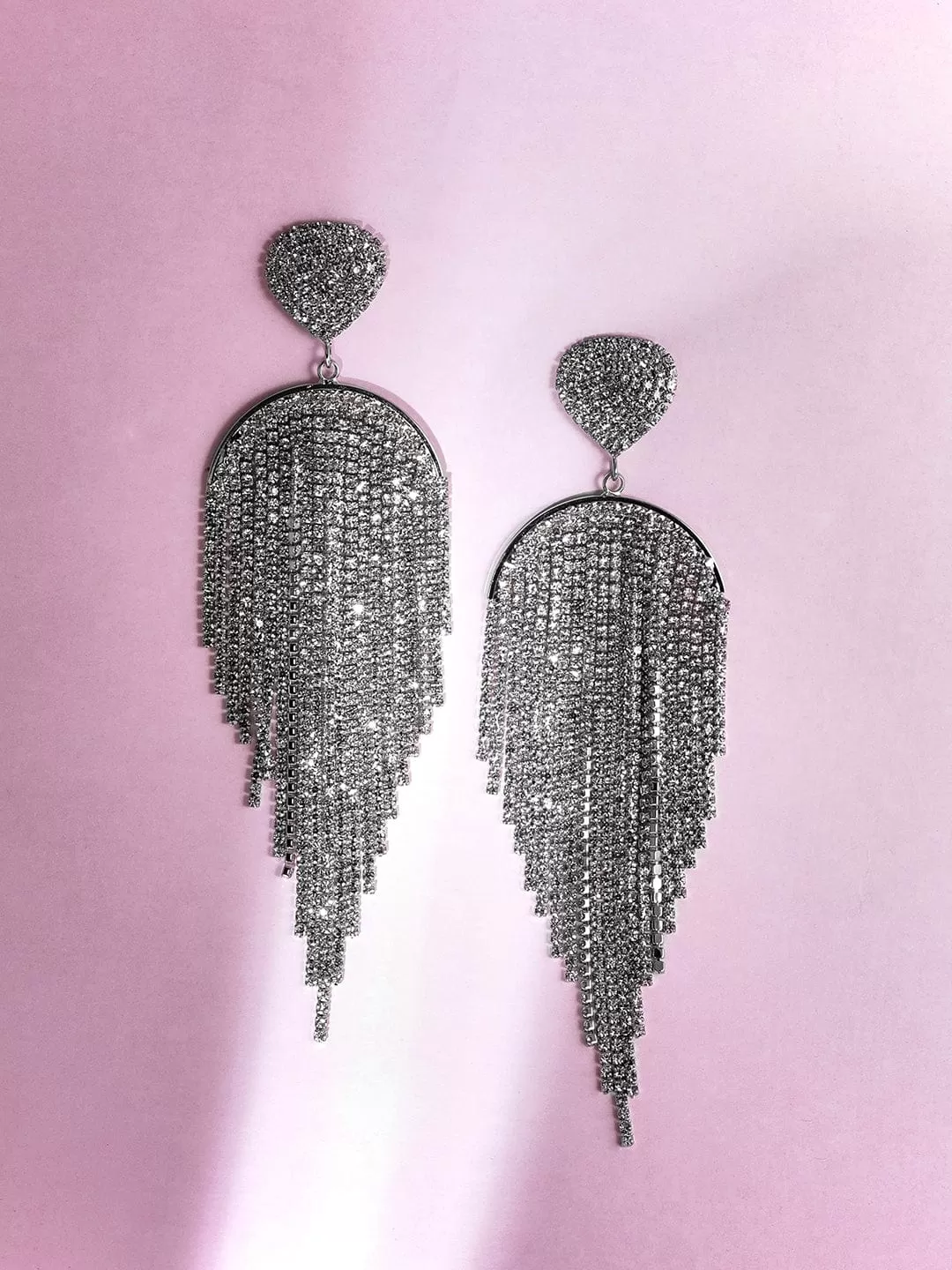 Rubans Voguish Whispers of Moonlight: Enchanting Silver Tone Shoulder Duster Earrings