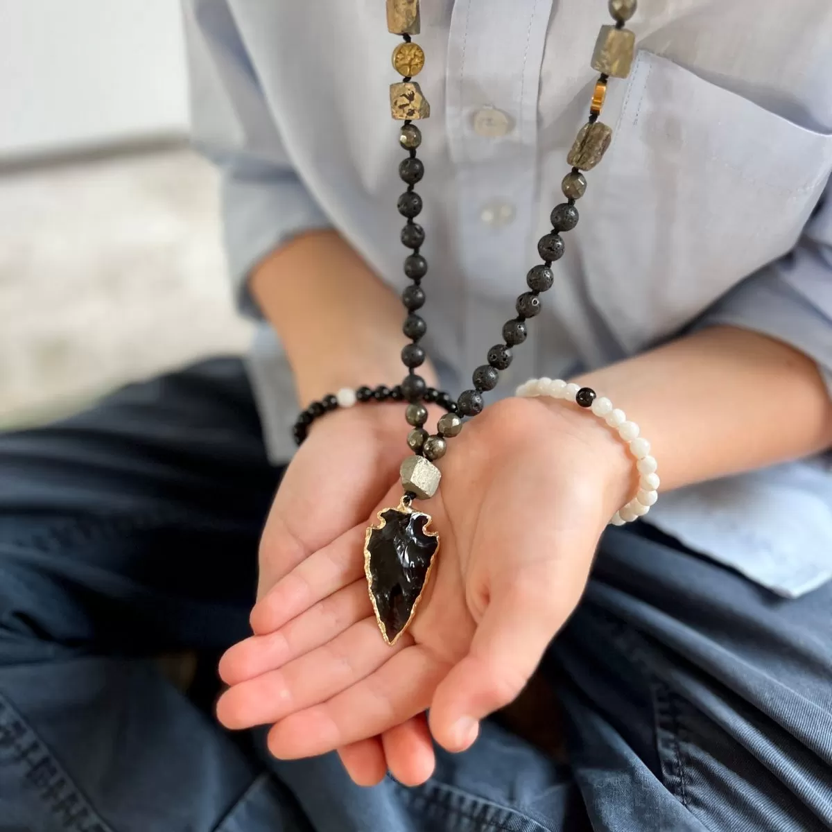 Shield Against Negativity Obsidian Arrowhead Necklace