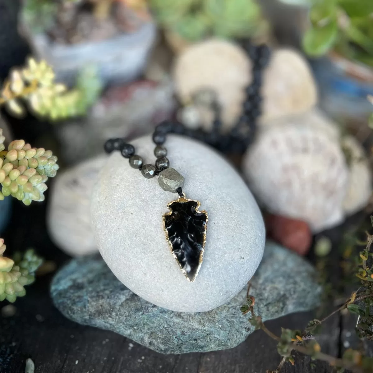 Shield Against Negativity Obsidian Arrowhead Necklace