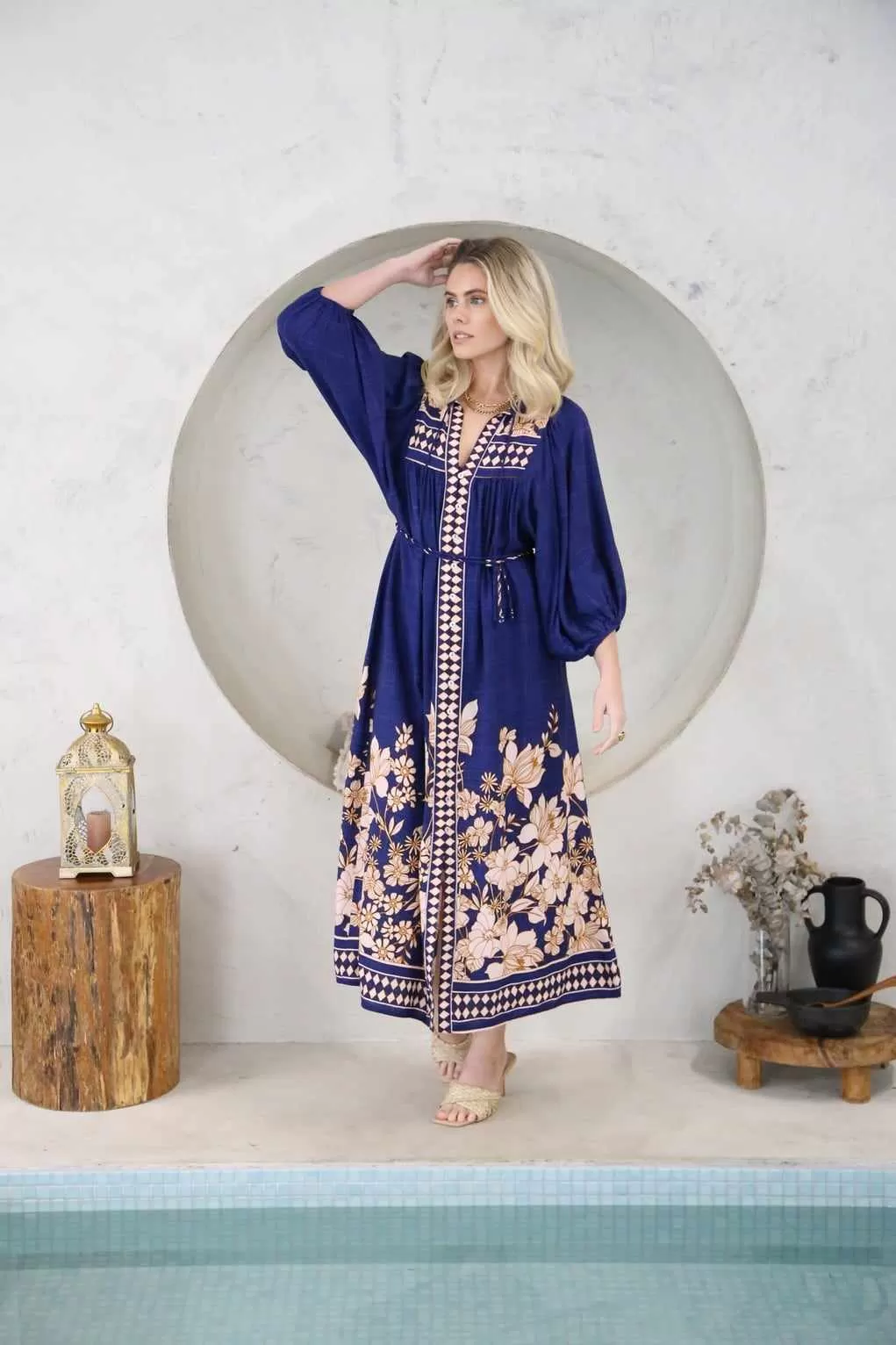 Sicilia Midi Dress V Neck Button Front in Marrakech Collection