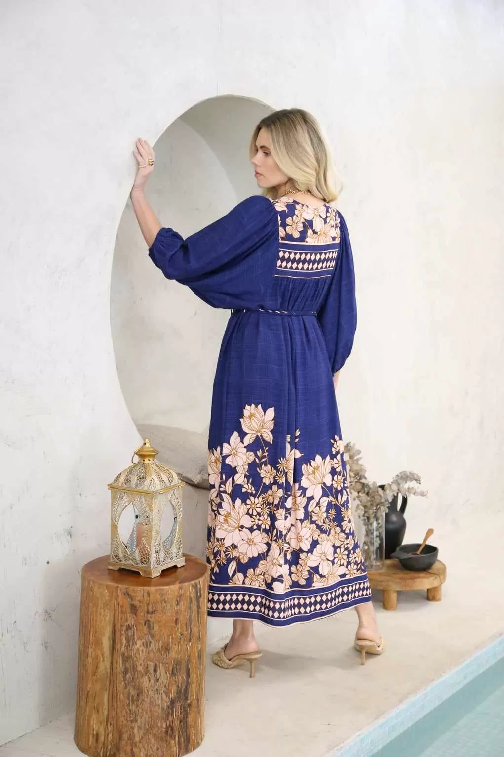 Sicilia Midi Dress V Neck Button Front in Marrakech Collection