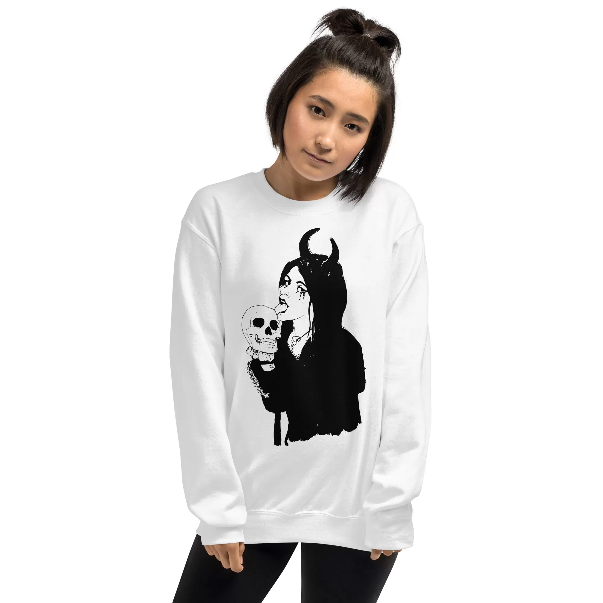 Skull Sweatshirt Licking Woman / Goth Clothing