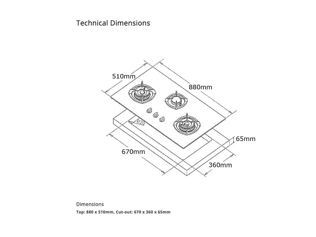 Tecno 2-Burner 90cm Tempered Glass Cooker Hob with Inferno Wok Burner Technology (T2288TGSV), Optic White