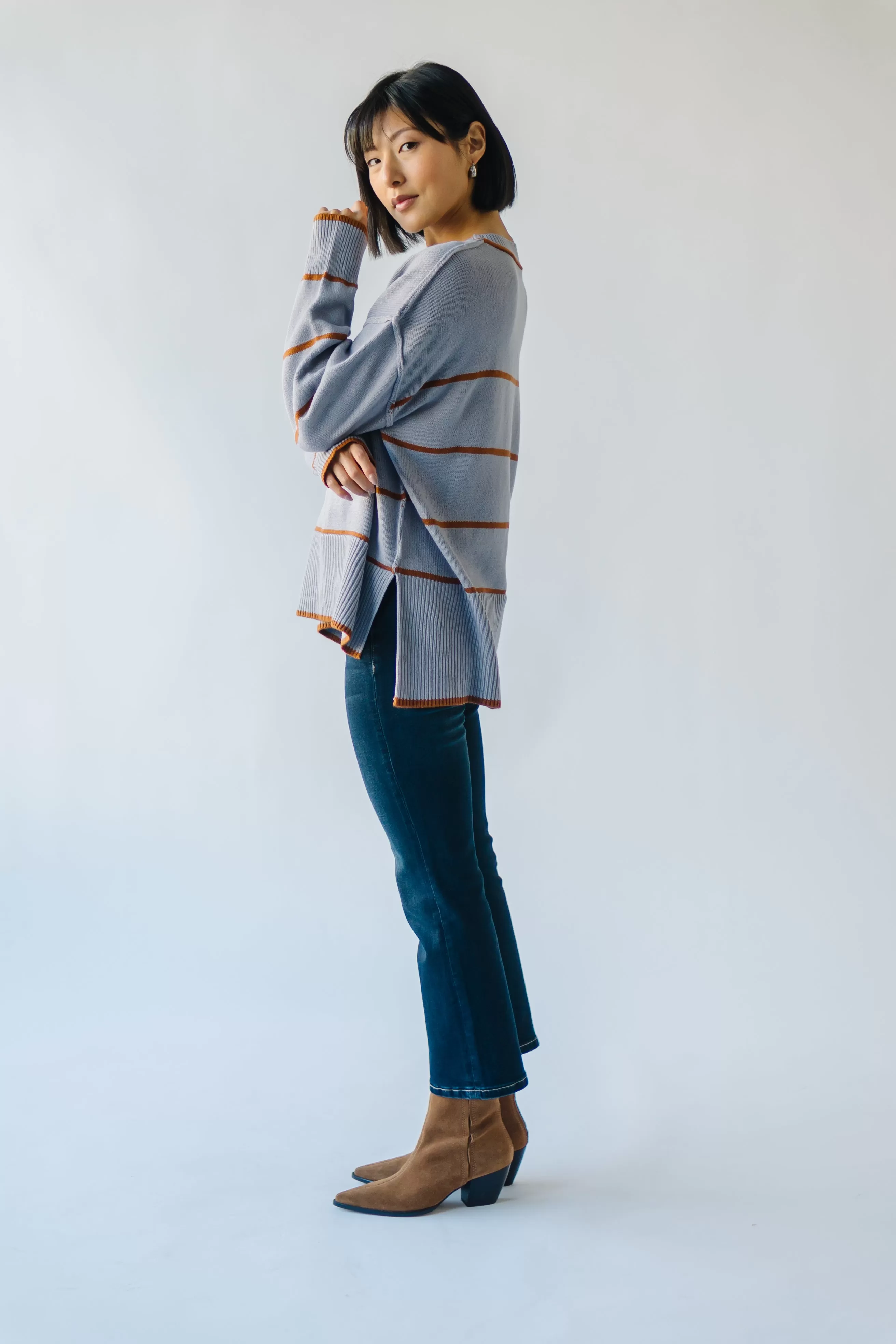 The Borden Striped Sweater in Blue   Tan