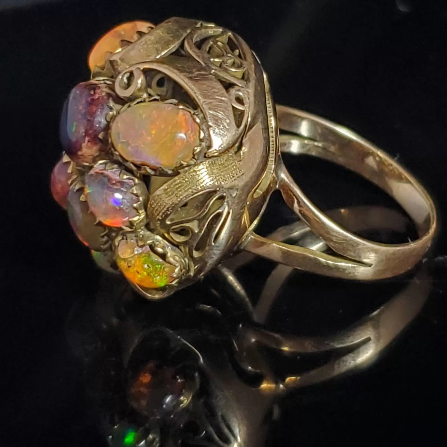 The Marseille - Art Nouveau Era Opal 14K Yellow Gold Cocktail Ring