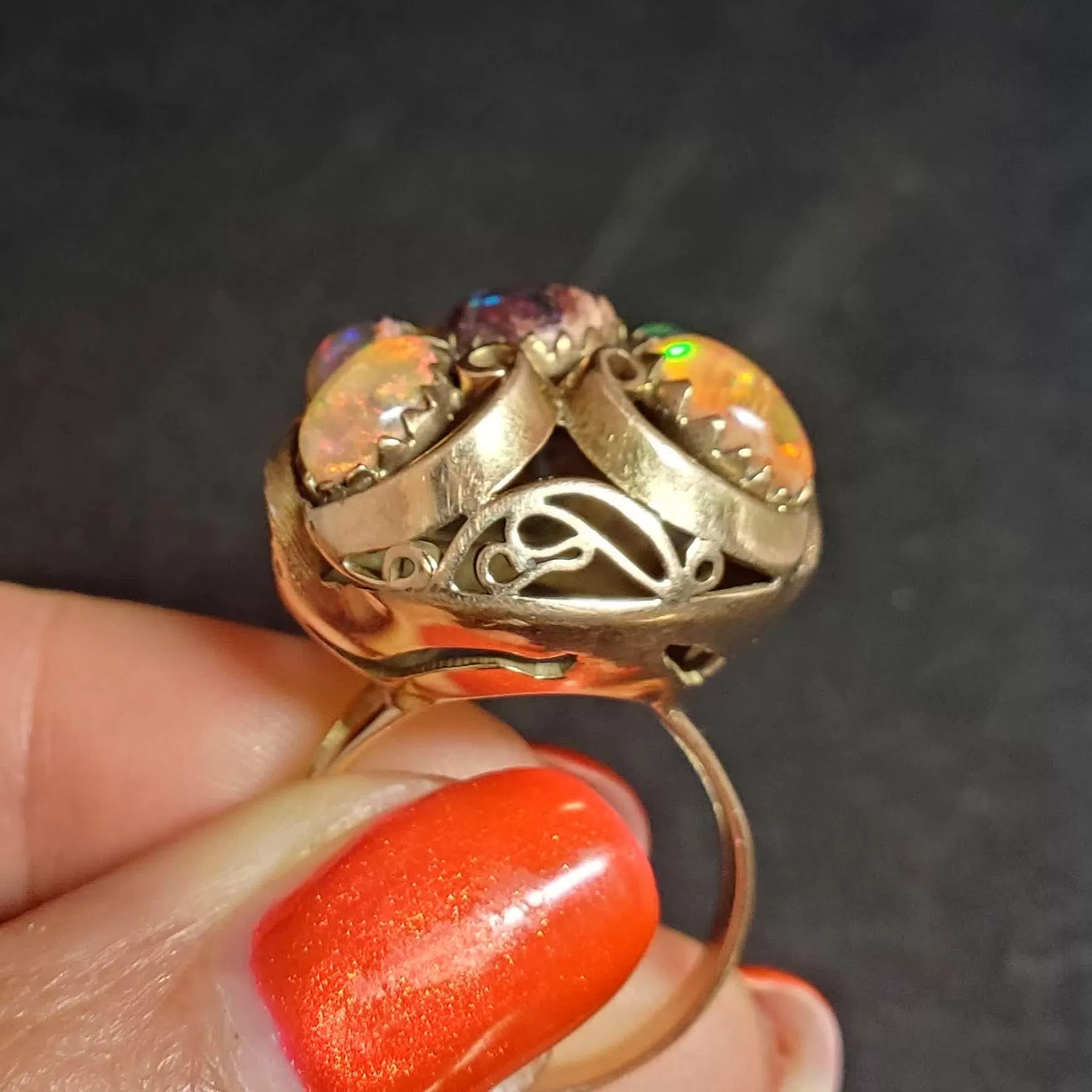 The Marseille - Art Nouveau Era Opal 14K Yellow Gold Cocktail Ring