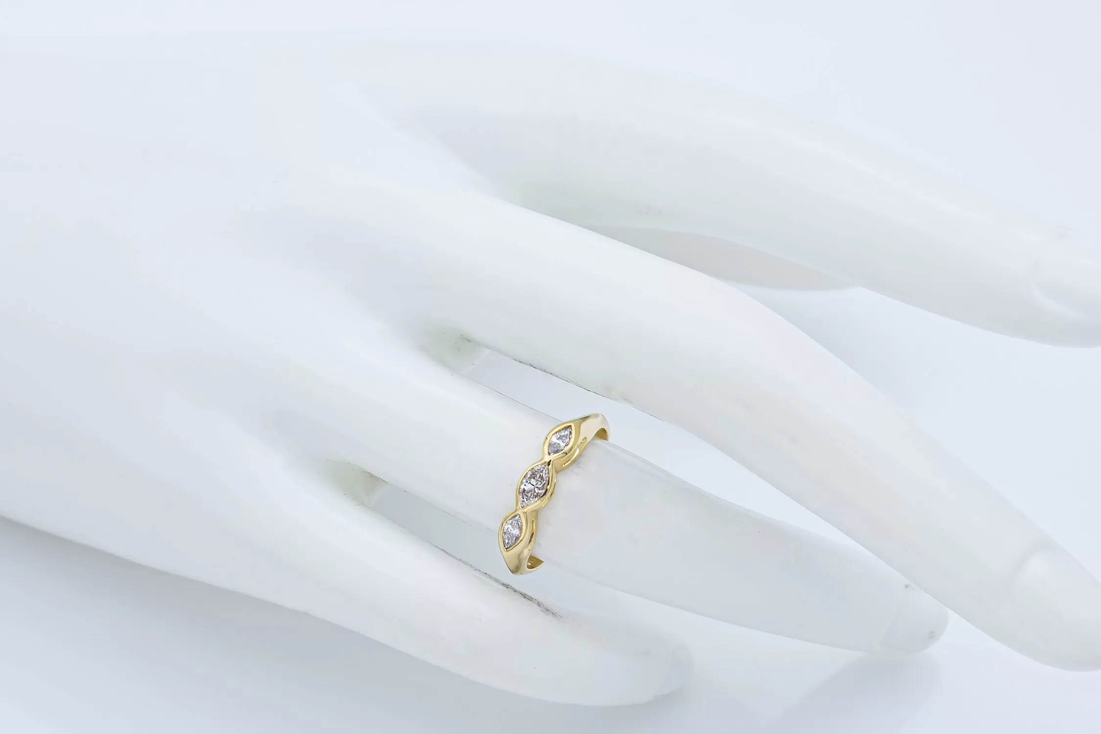 Tiffany & Co 18K Yellow Gold 0.38 TCW Diamond Marquise Three-Stone Band Ring