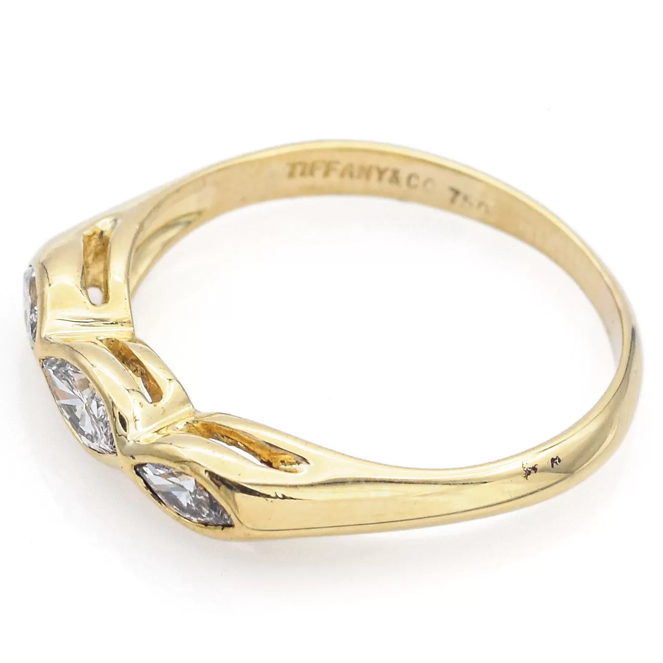 Tiffany & Co 18K Yellow Gold 0.38 TCW Diamond Marquise Three-Stone Band Ring