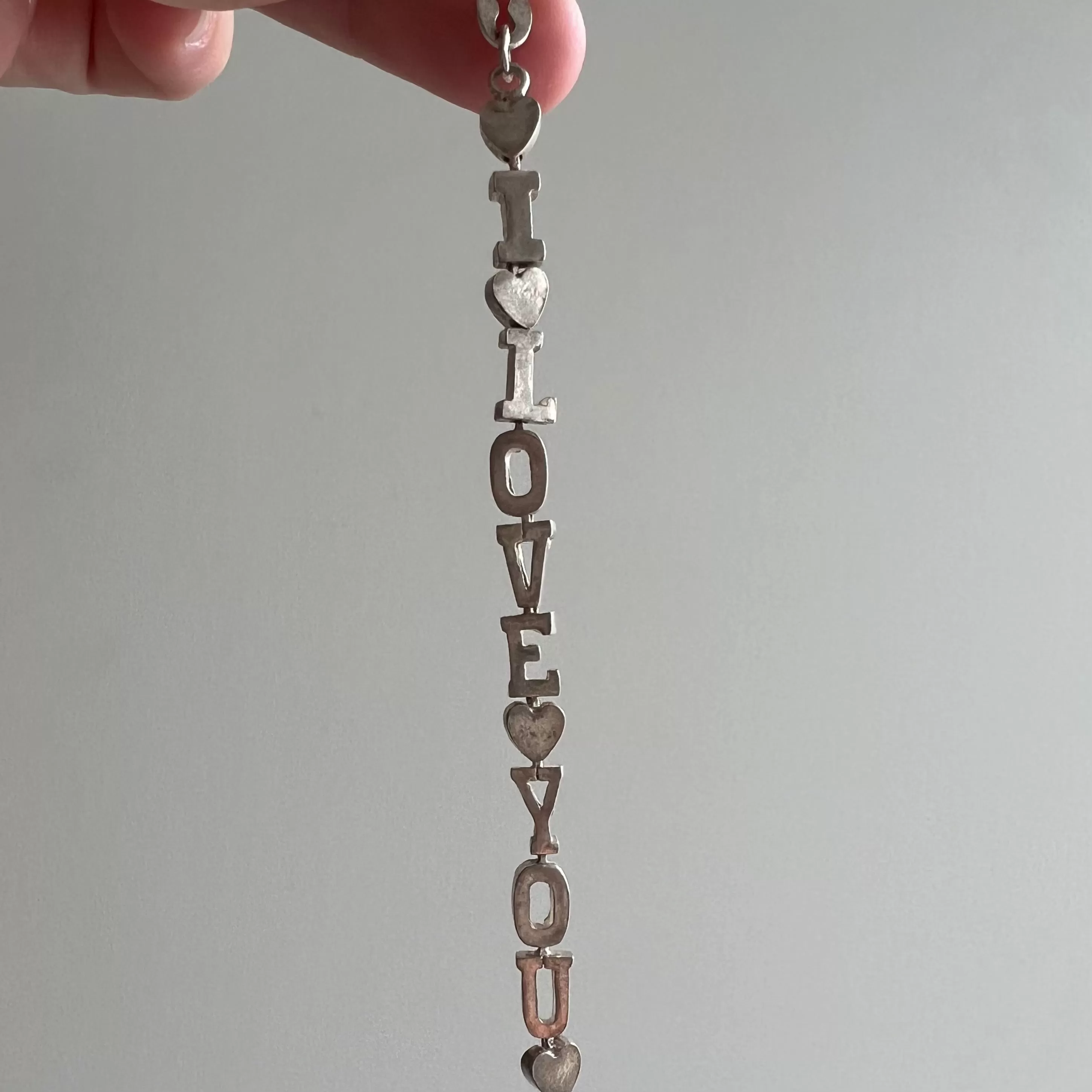 V I N T A G E // I love you / sterling silver I LOVE YOU link bracelet / 7.75