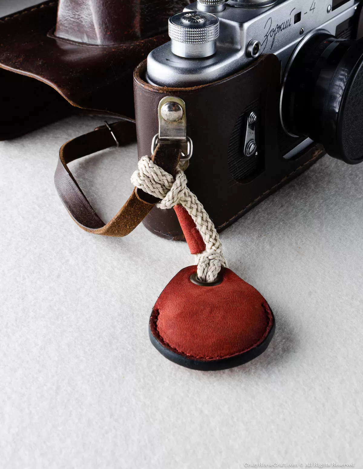 Veg-Tanned Leather AirTag Holder / Case / Key Tag | Fragola Red