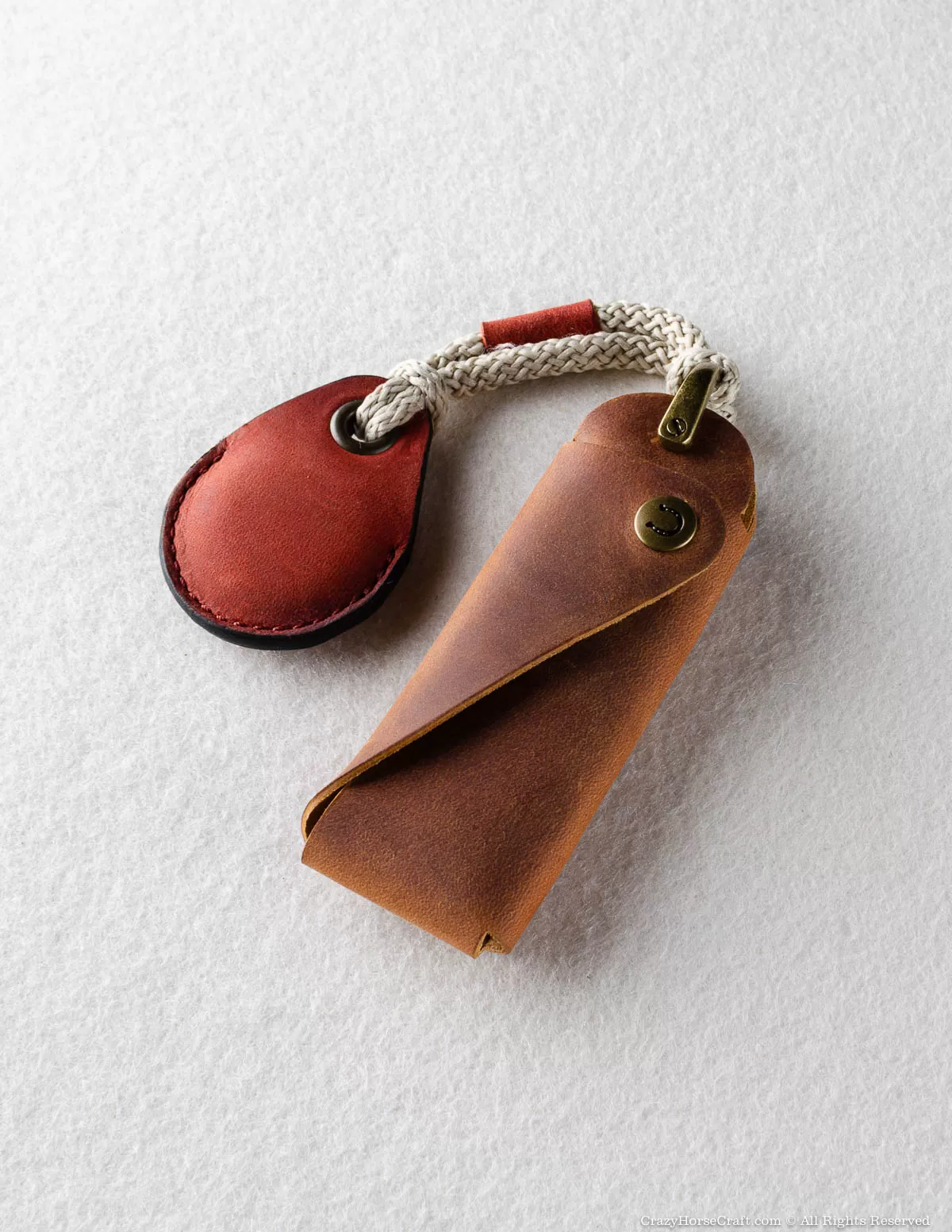 Veg-Tanned Leather AirTag Holder / Case / Key Tag | Fragola Red