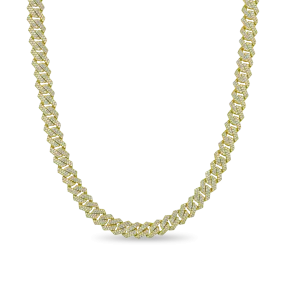 Yellow Gold Round Cut Prong Cuban Link Chain - 8mm