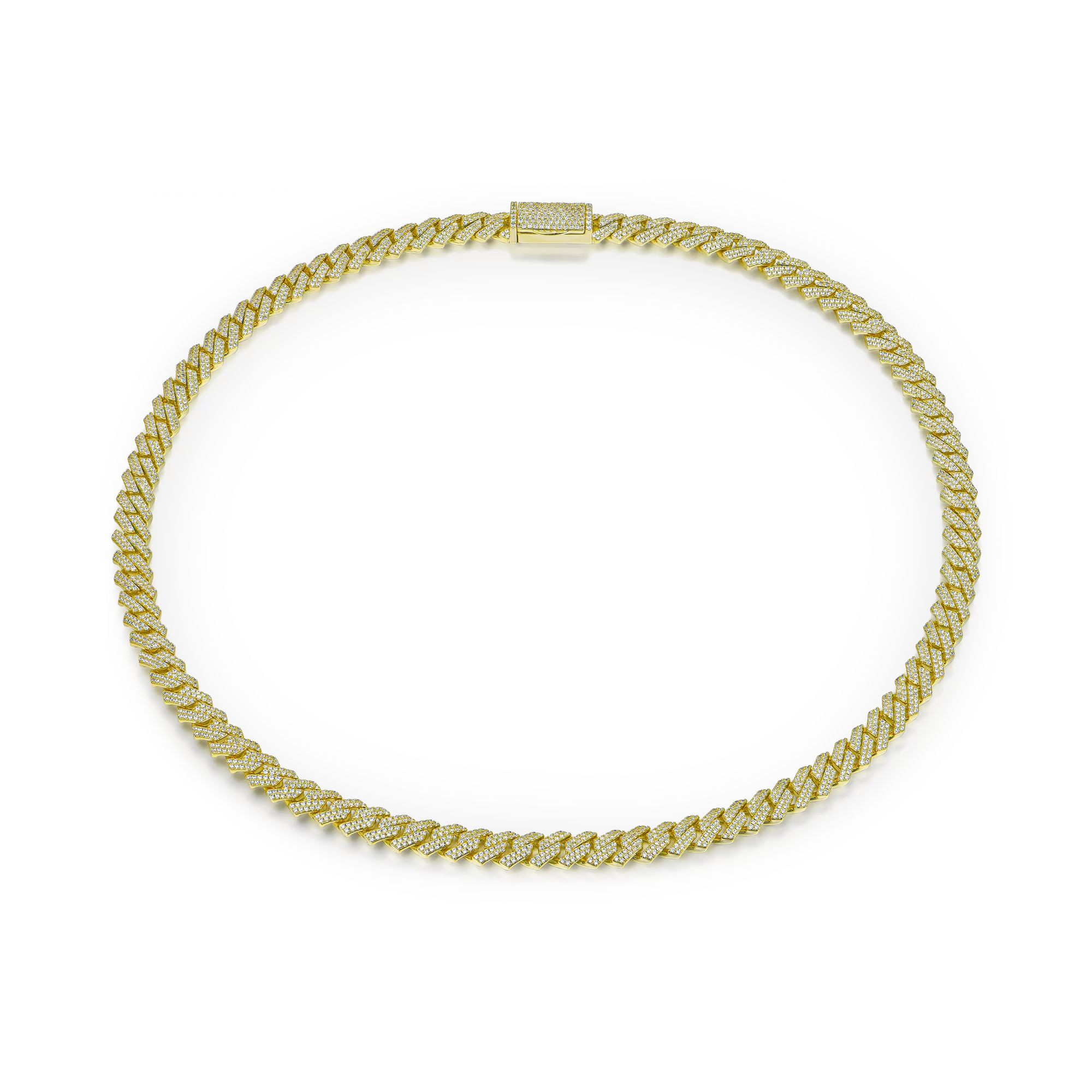 Yellow Gold Round Cut Prong Cuban Link Chain - 8mm