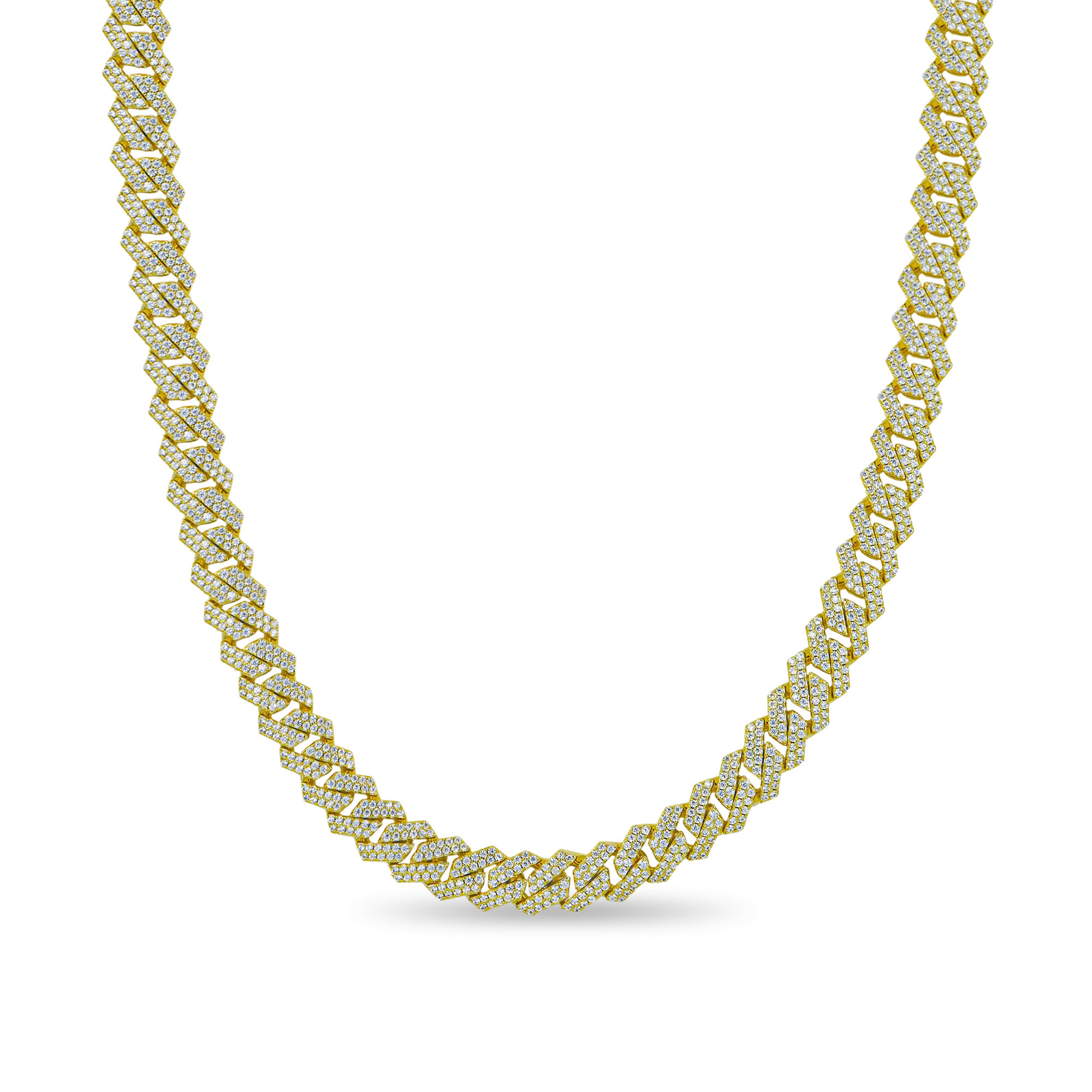 Yellow Gold Round Cut Prong Cuban Link Chain - 8mm